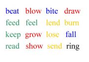 English worksheet: GAME : 64 irregular verbs :  colour = same transformation