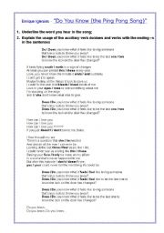 English worksheet: Do you know? (The ping pong song)