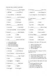 English Worksheet: comparative & superlative test