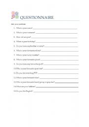 English worksheet: Questionnaire