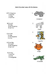 English Worksheet: matching animals and its description