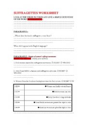 SUFFRAGETTES WORKSHEET