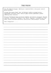 English Worksheet: Guided writing: The press