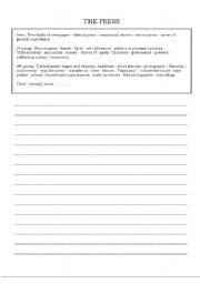 English worksheet: Guided writing: The press