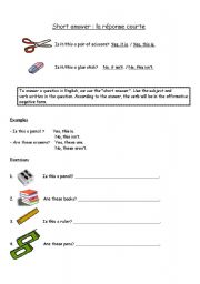 English worksheet: Short answer