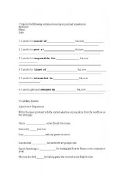 English Worksheet: Using Adjectives + Prepositions