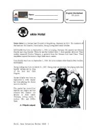 English Worksheet: Tokio Hotel test