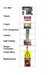 English worksheet: Warning and safety pictures