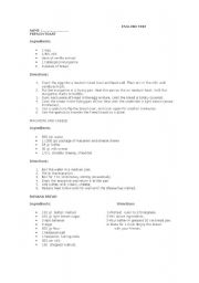 English worksheet: recipe- french toast