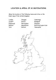 English Worksheet: Location and Appeal of UK Destinations