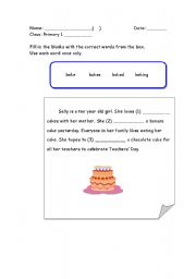 English worksheet: Grammar Cloze - bake