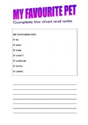 English worksheet: my favourite pet - writing chart