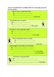 English Worksheet: Past Simple- Question and Negative