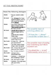 English Worksheet: AT THE RESTAURANT