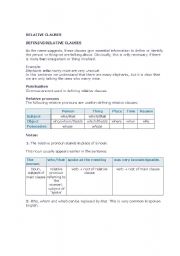 English Worksheet: DEFINING RELATIVE CLAUSES 