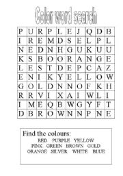 English Worksheet: Colours word search