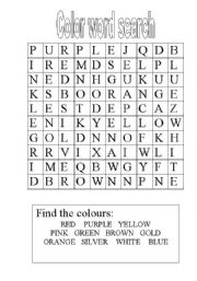 English worksheet: Colours word search