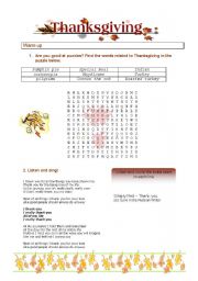 English Worksheet: Thanksgiving - 4 skills - part1