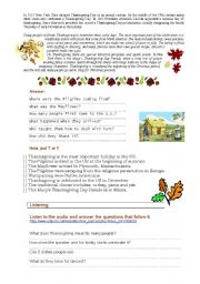 English Worksheet: Thanksgiving - 4 skills - part 2