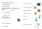 English worksheet: some exercises dealing with can-cant/prepositions/adjectives