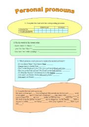English Worksheet: PERSONAL PRONOUNS : Subjects or Complements