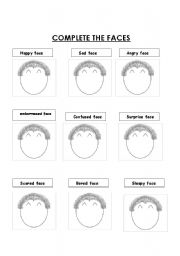 English Worksheet: Complete the faces - feelings