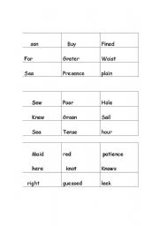 English worksheet: Homonym Bingo