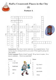 English Worksheet: Half a Crossword: Places in the City (2) pairwork
