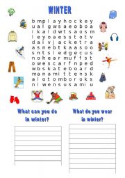 English Worksheet: WINTER WORDSEARCH