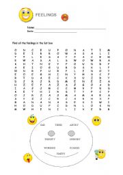 English Worksheet: feelings word search