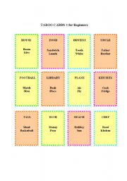 English Worksheet: TABOO CARDS Set -1