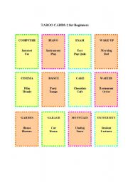 English Worksheet: TABOO CARDS Set-2
