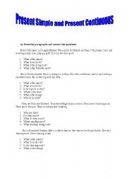 English Worksheet: present simple and present continuous