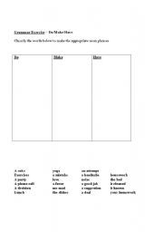 English worksheet: Do - Make - Have