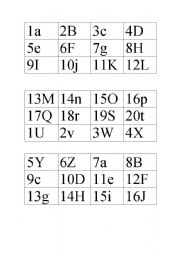 English worksheet: Numbers, letters and words bingo