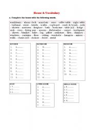 House Vocabulary Worksheet