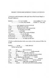 English worksheet: present tense simple/present tense continuous