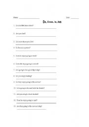 English worksheet: Verb - BE form- Is, Are, Does, Do