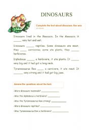 English Worksheet: TO BE DINOSAURS