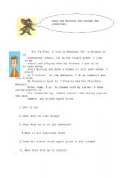 English worksheet: simple pereseny reading