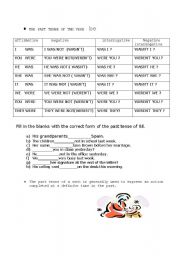 English worksheet: The past tense of the verb BE 