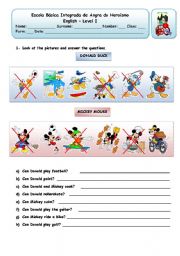 English Worksheet: WHAT CAN DONALD AND MICKEY DO?