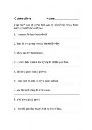 English worksheet: Contractions