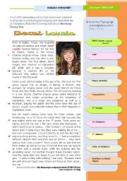 English Worksheet: Demi lovato -- Disneys rising star  - another case of Bullying at school