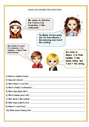 English Worksheet: answer the questions