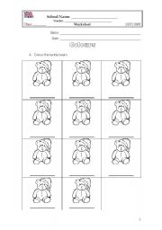 English Worksheet: Colour the Teddy Bears