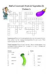 English Worksheet: Half a Crossword: Fruit & Vegetables (2) Pairwork