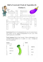 Half a Crossword: Fruit & Vegetables (2) Pairwork