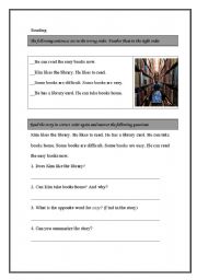 English worksheet: Kim likes library