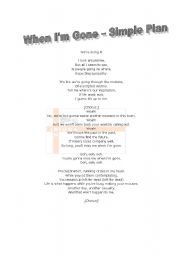 English worksheet: Simple Plan - When Im Gone